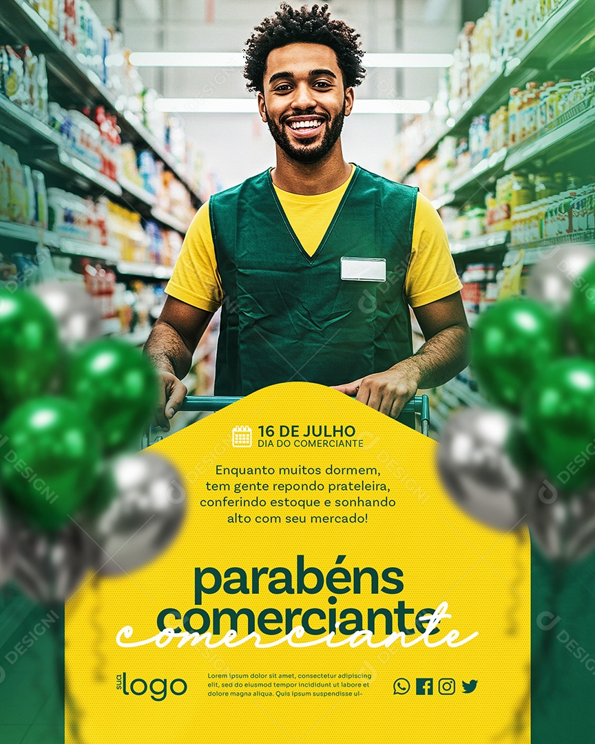 Post Dia do Comerciante Enquanto muitos Dormem Feed Social Media PSD Editável