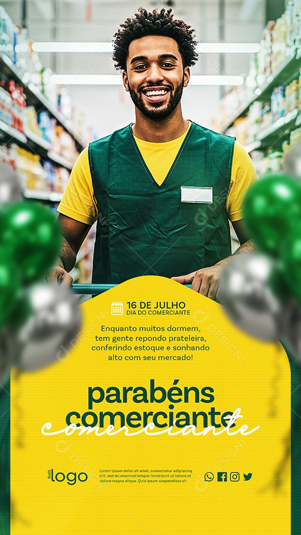 Post Dia do Comerciante Enquanto muitos Dormem Story Social Media PSD Editável