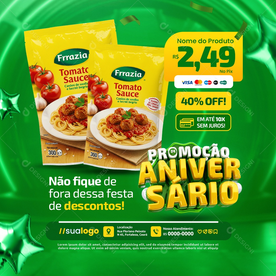 Promoção de Aniversário Supermercado Não Fique de Fora Social Media PSD Editável
