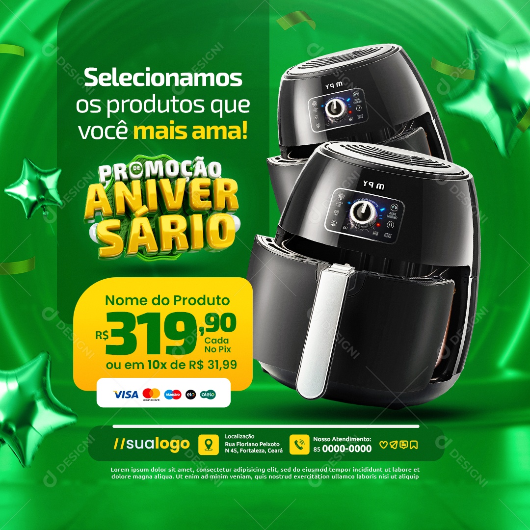 Promoção de Aniversário Supermercado Selecionamos os Produtos Social Media PSD Editável
