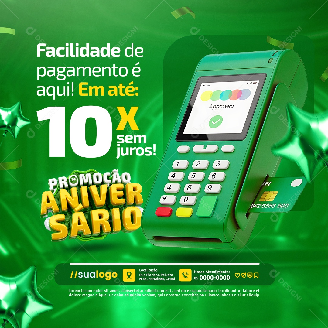 Promoção de Aniversário Supermercado Facilidade de Pagamento Social Media PSD Editável