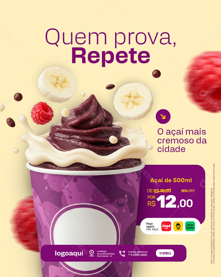 Açaiteria Quem Prova Repete O Açaí Social Media PSD Editável
