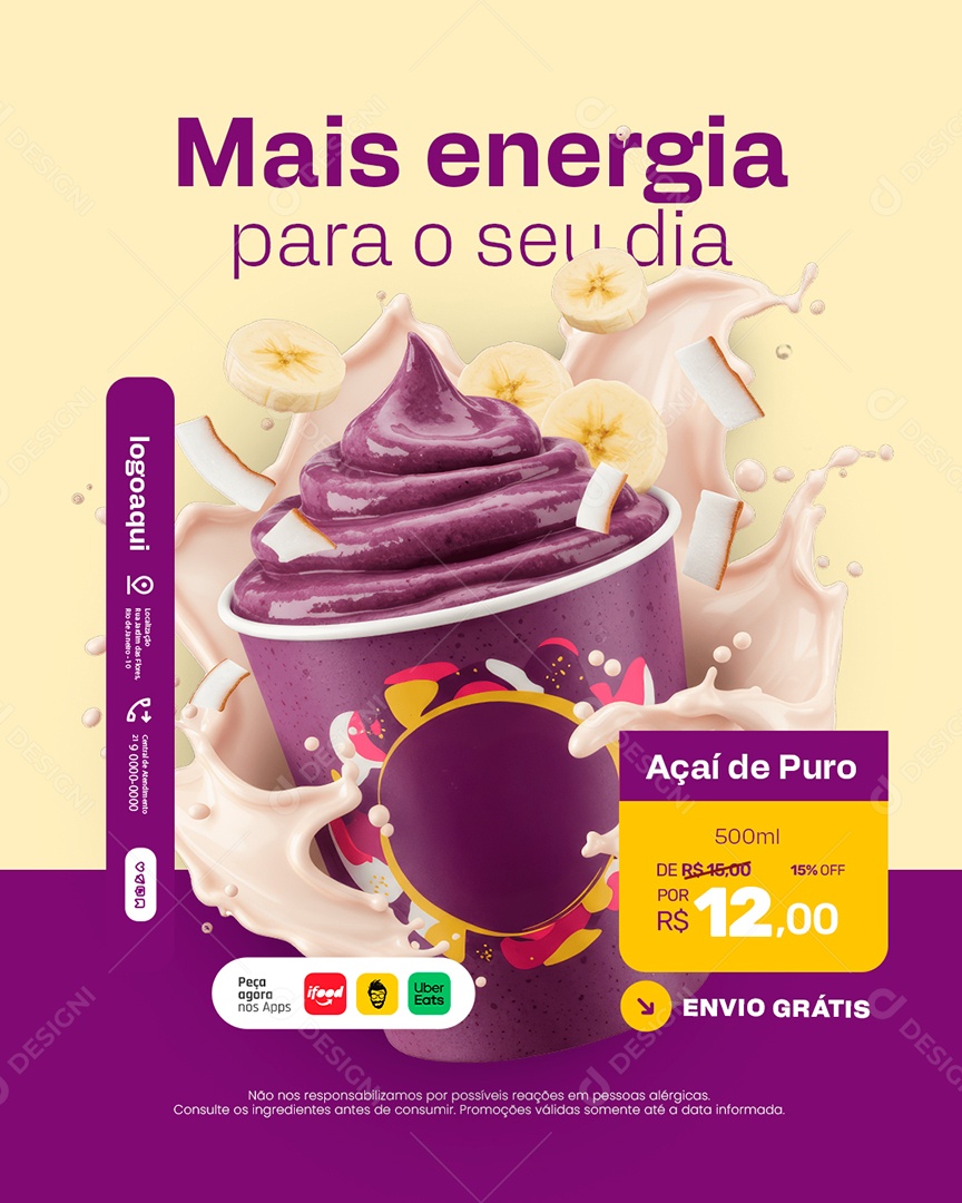 Açaiteria Mais Energia para O Seu Dia Social Media PSD Editável