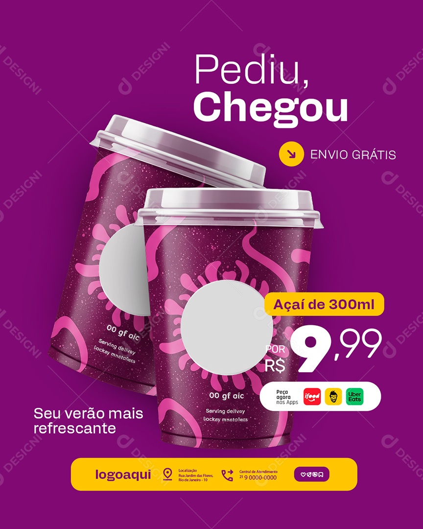 Açaiteria Pediu Chegou Açaí Social Media PSD Editável