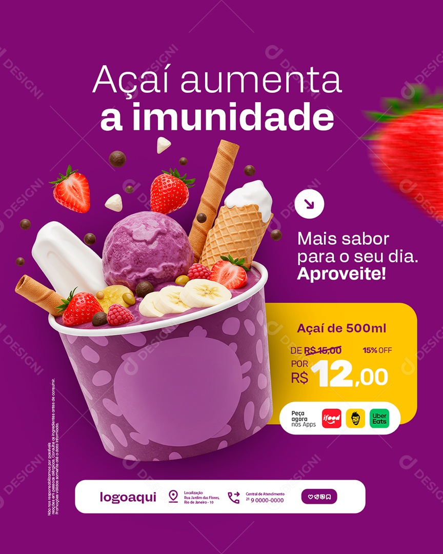 Açaiteria Açaí Aumenta a Imunidade Social Media PSD Editável
