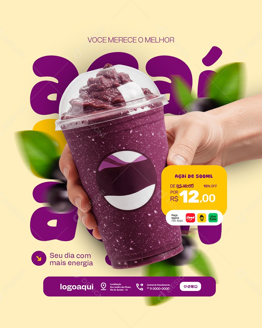 Açaiteria Açaí Você Merece o Melhor Social Media PSD Editável
