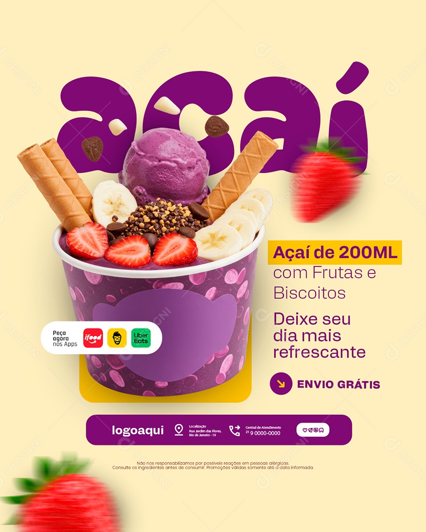 Açaiteria Açaí com Frutas e Biscoitos Social Media PSD Editável