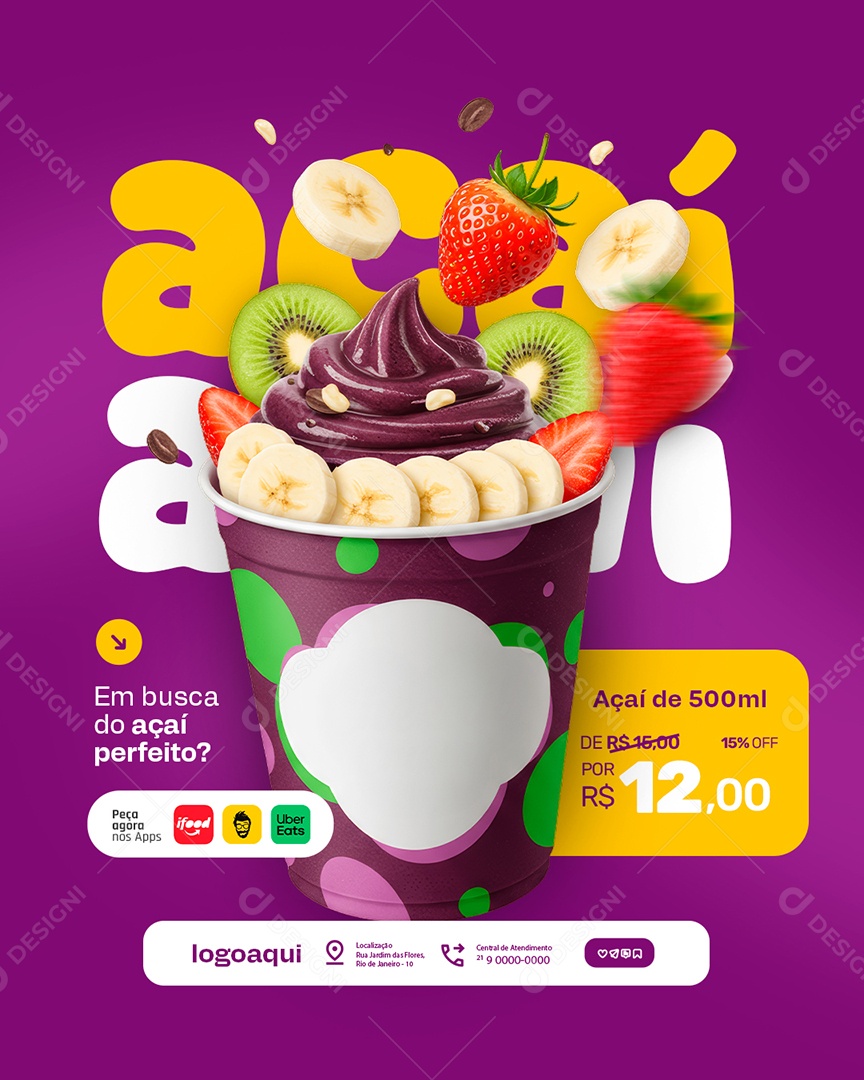 Açaiteria Em Busca do Açaí Perfeito Social Media PSD Editável