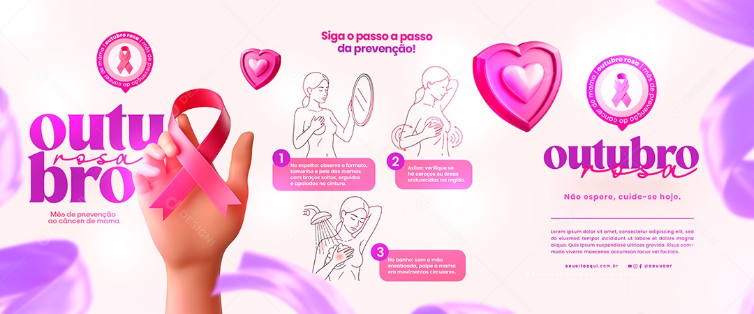 Carrossel Outubro Rosa Mês de Prevenção Social Media PSD Editável