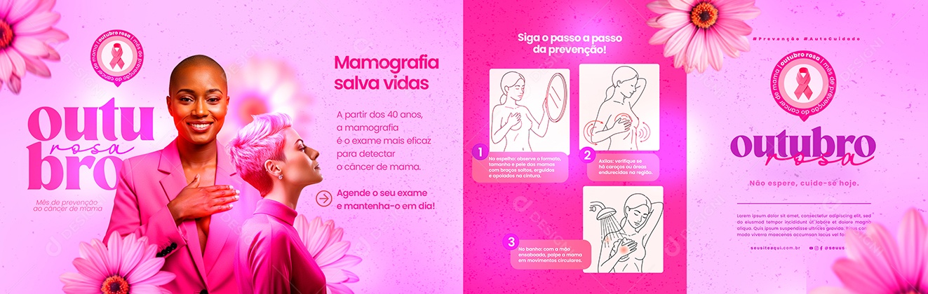 Carrossel Outubro Rosa Mês de Prevenção Social Media PSD Editável