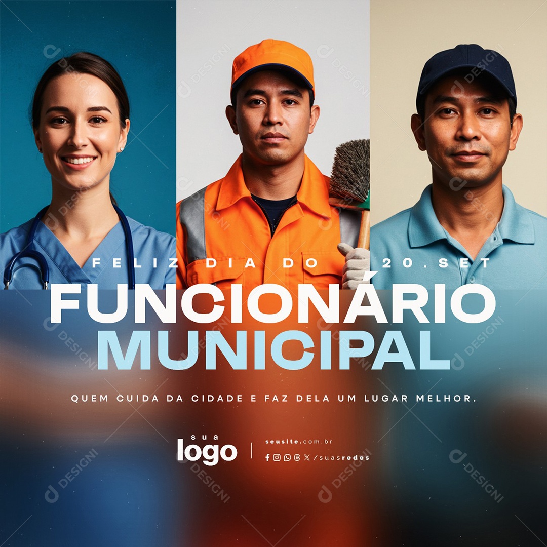 Feliz Dia do Funcionário Municipal 20 de Setembro Social Media PSD Editável