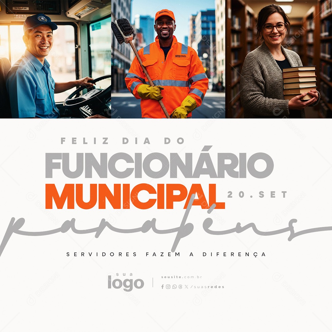 Feliz Dia do Funcionário Municipal 20 de Setembro Parabéns Social Media PSD Editável