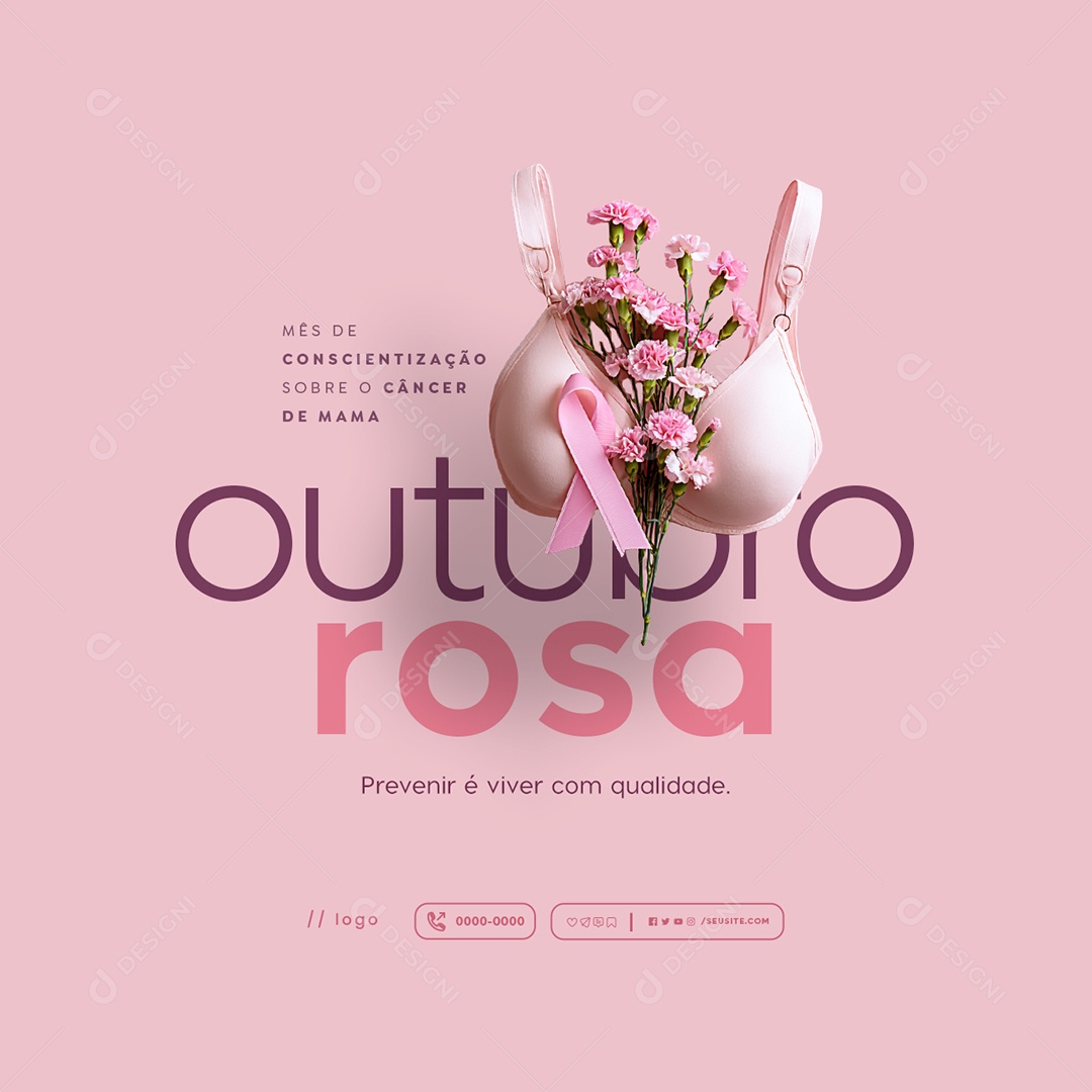 Outubro Rosa Prevenir é Viver com Qualidade Social Media PSD Editável
