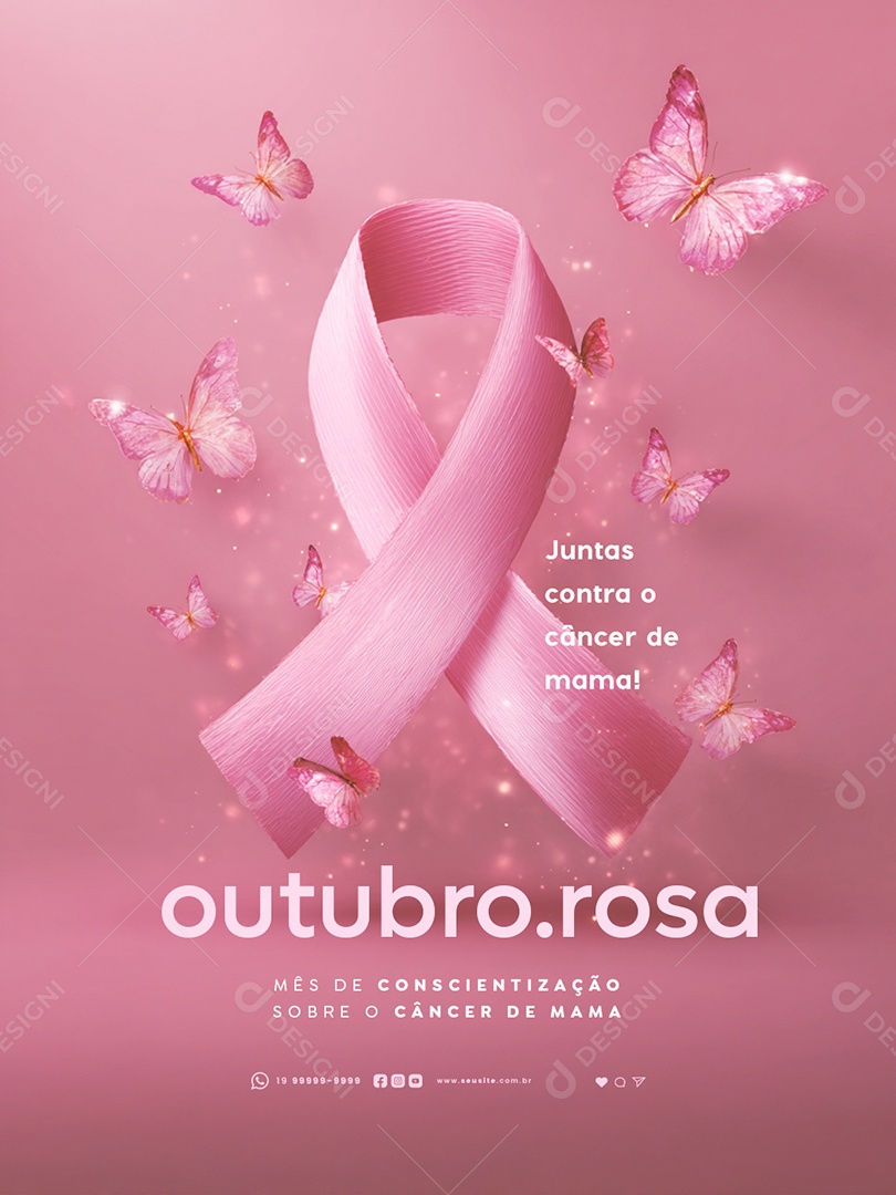 Outubro Rosa Juntos Contra o Câncer de Mama Social Media PSD Editável