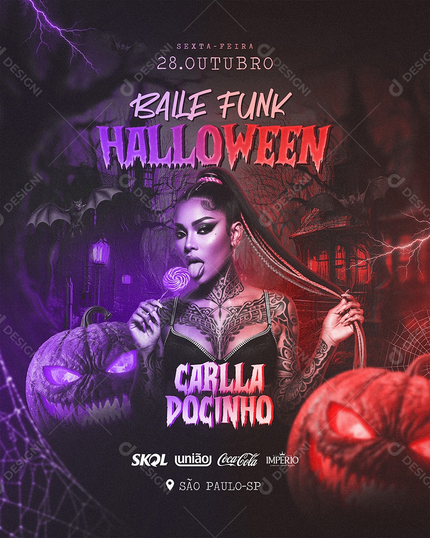 Flyer Baile Funk Halloween Social Media Feed PSD Editável