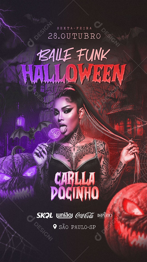 Flyer Baile Funk Halloween Social Media Story PSD Editável