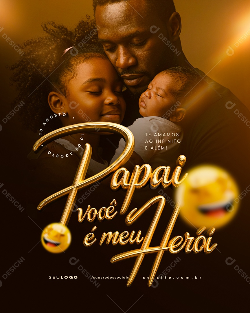 Feliz Dia dos Pais 10 de Agosto Papai Você é Meu Herói Social Media PSD Editável