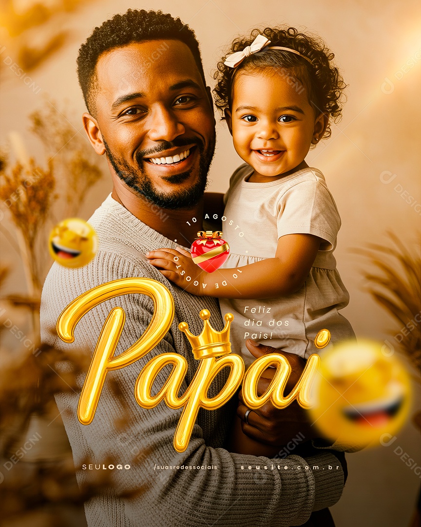 Feliz Dia dos Pais 10 de Agosto Papai Social Media PSD Editável