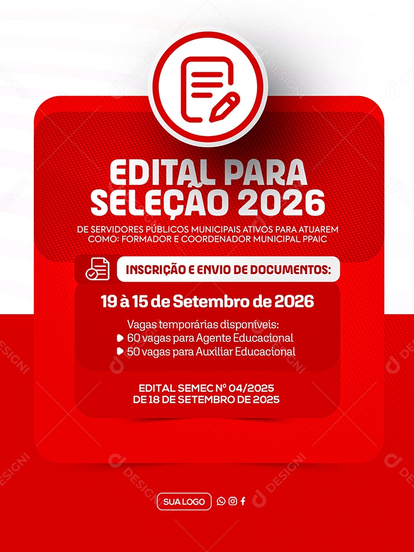 Edital Para Seleção 2026 Concurso Social Media PSD Editável