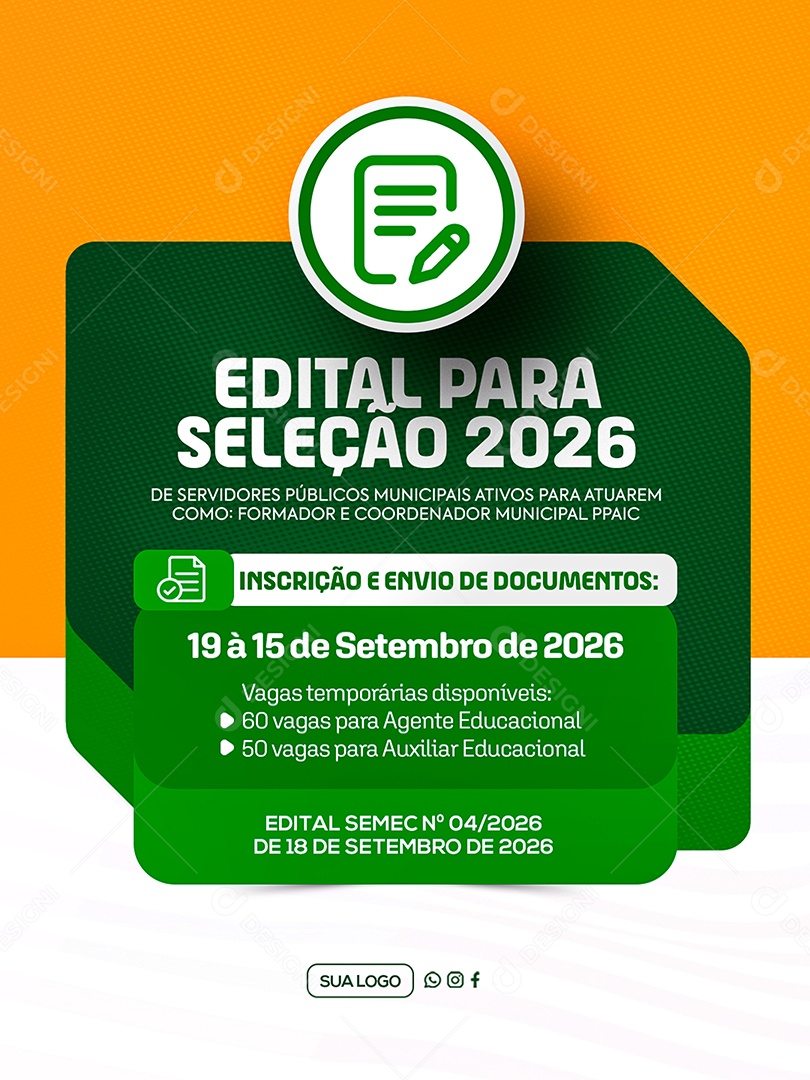 Edital Para Seleção 2026 Concurso Social Media PSD Editável