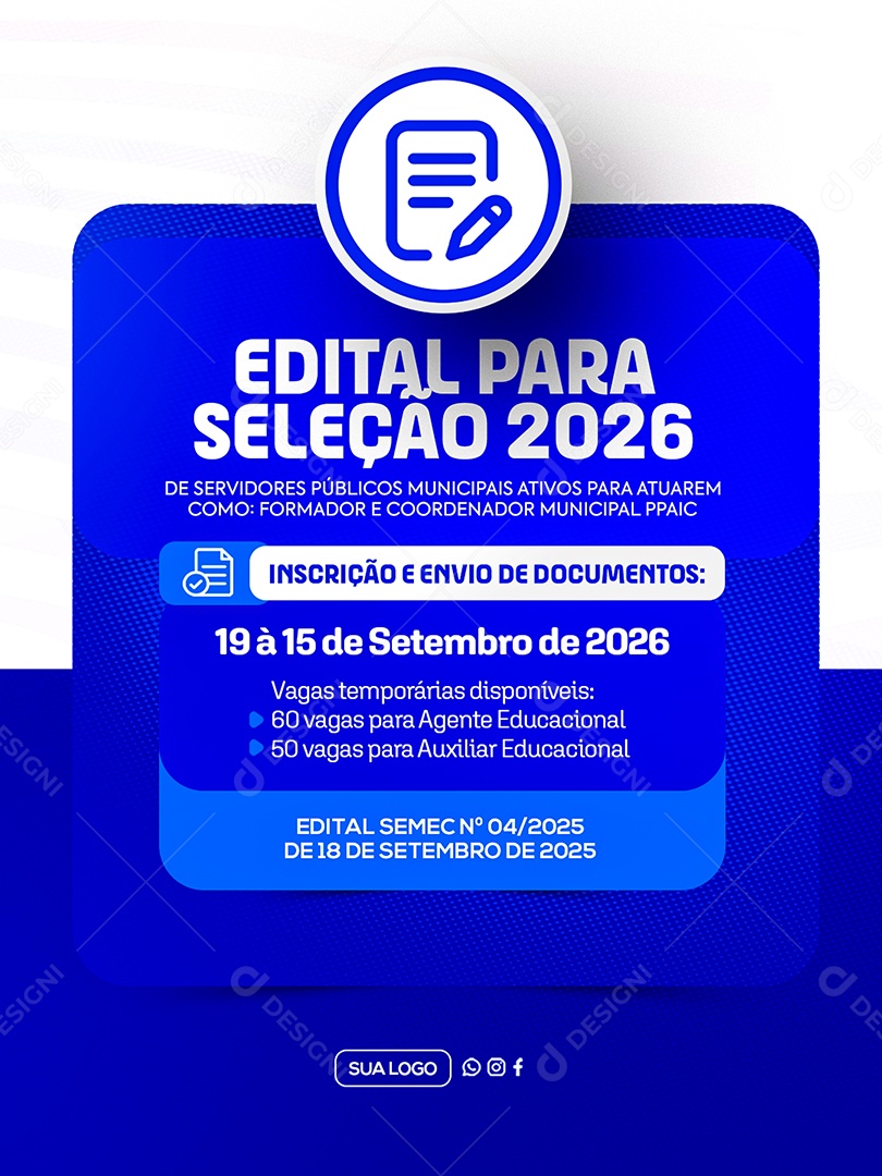 Edital Para Seleção 2026 Concurso Social Media PSD Editável