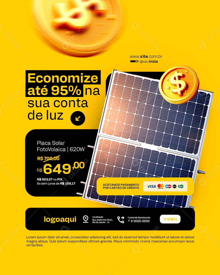 Energia Solar Semana do Consumidor Economize Até 95% na Sua Conta de Luz Social Media PSD Editável