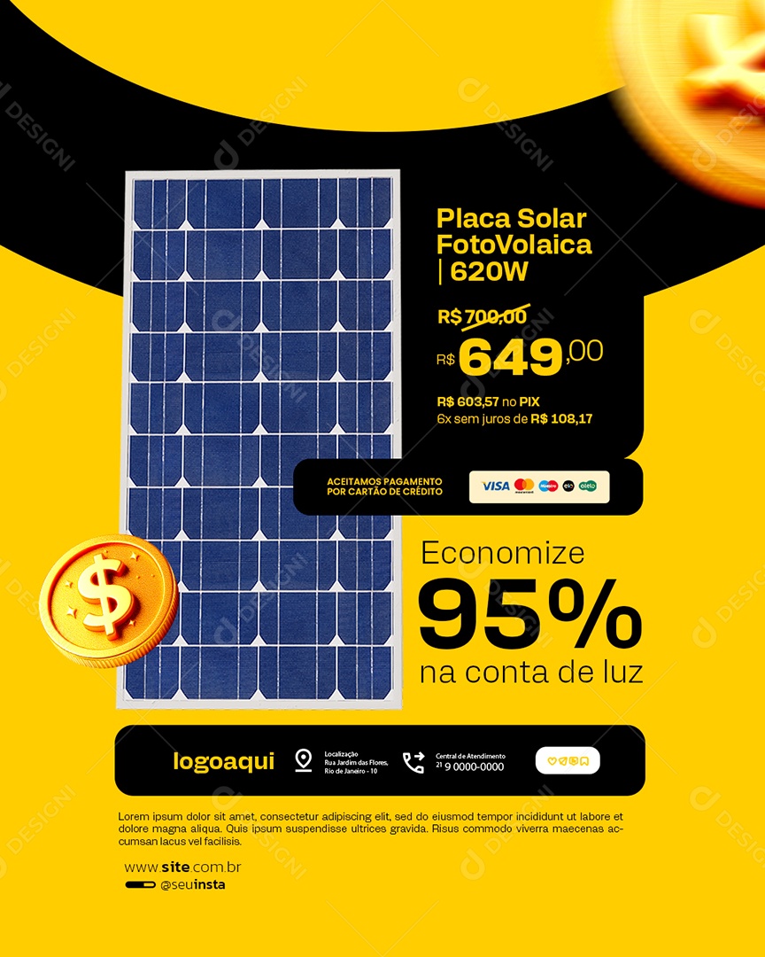 Energia Solar Semana do Consumidor Placa Solar Economize 95% Social Media PSD Editável