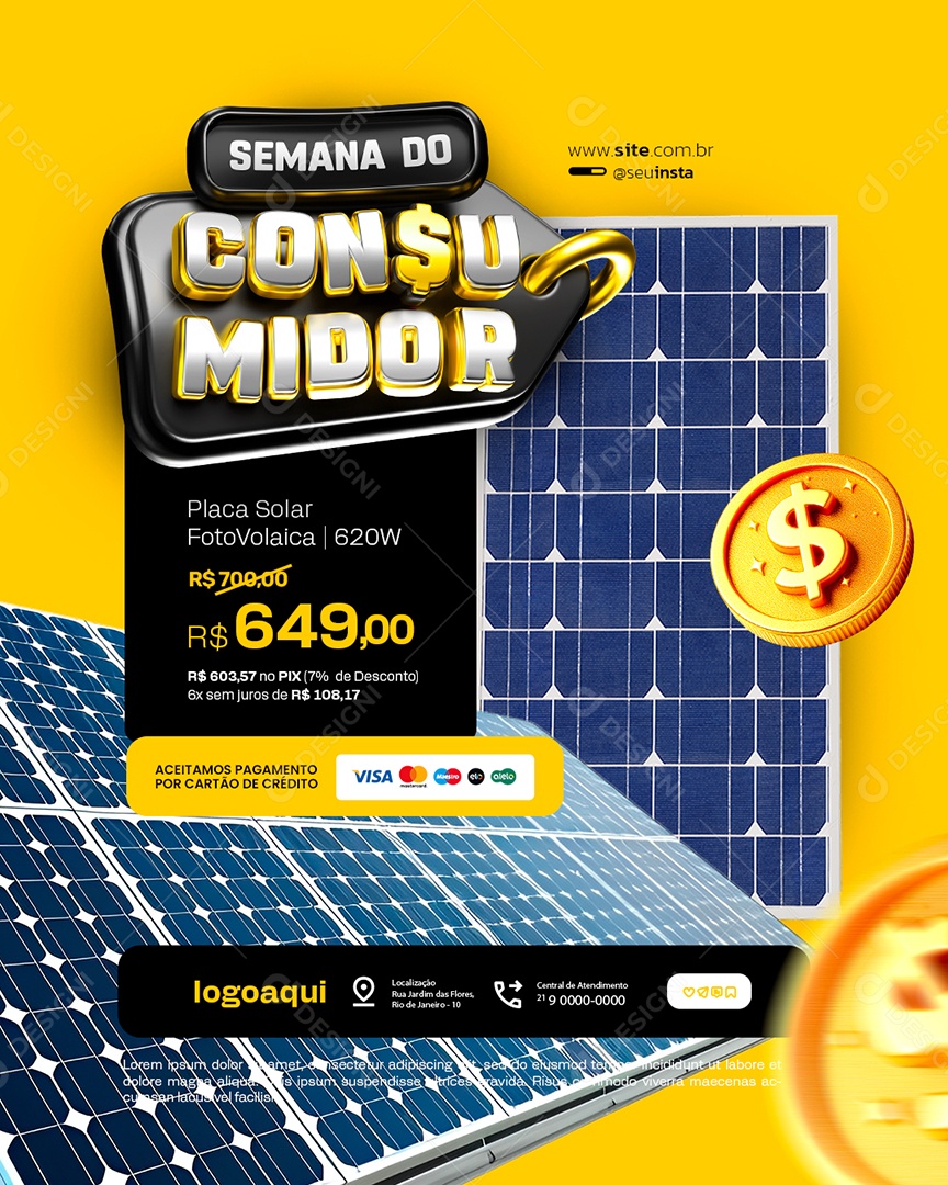 Energia Solar Semana do Consumidor Placa Solar Aceitamos Pagamento Social Media PSD Editável
