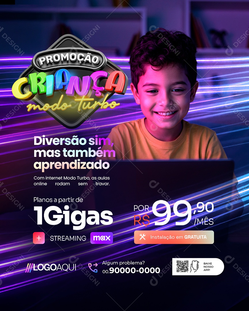 Internet Promoção Criança Modo Turbo Diversão Sim Mas Também Aprendizado Social Media PSD Editável