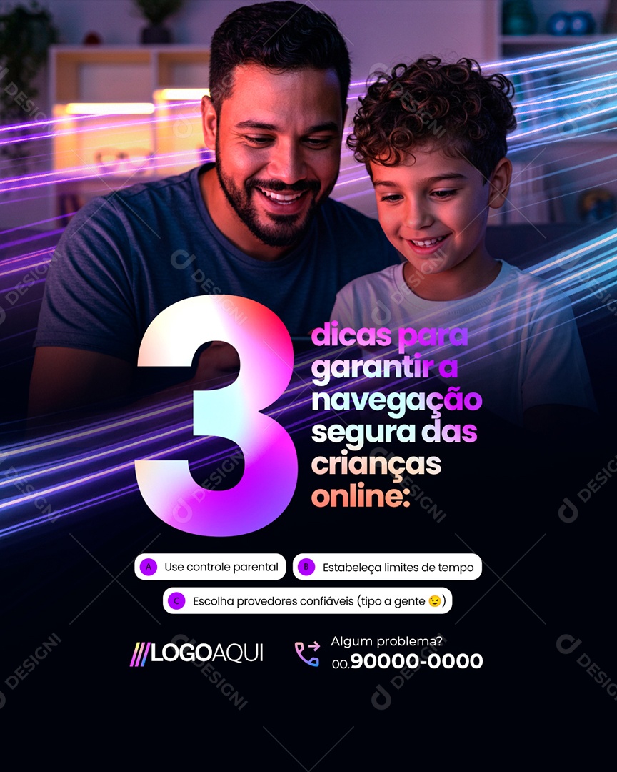 Internet Promoção Criança Modo Turbo Três Dicas para Garantir a Navegação Social Media PSD Editável