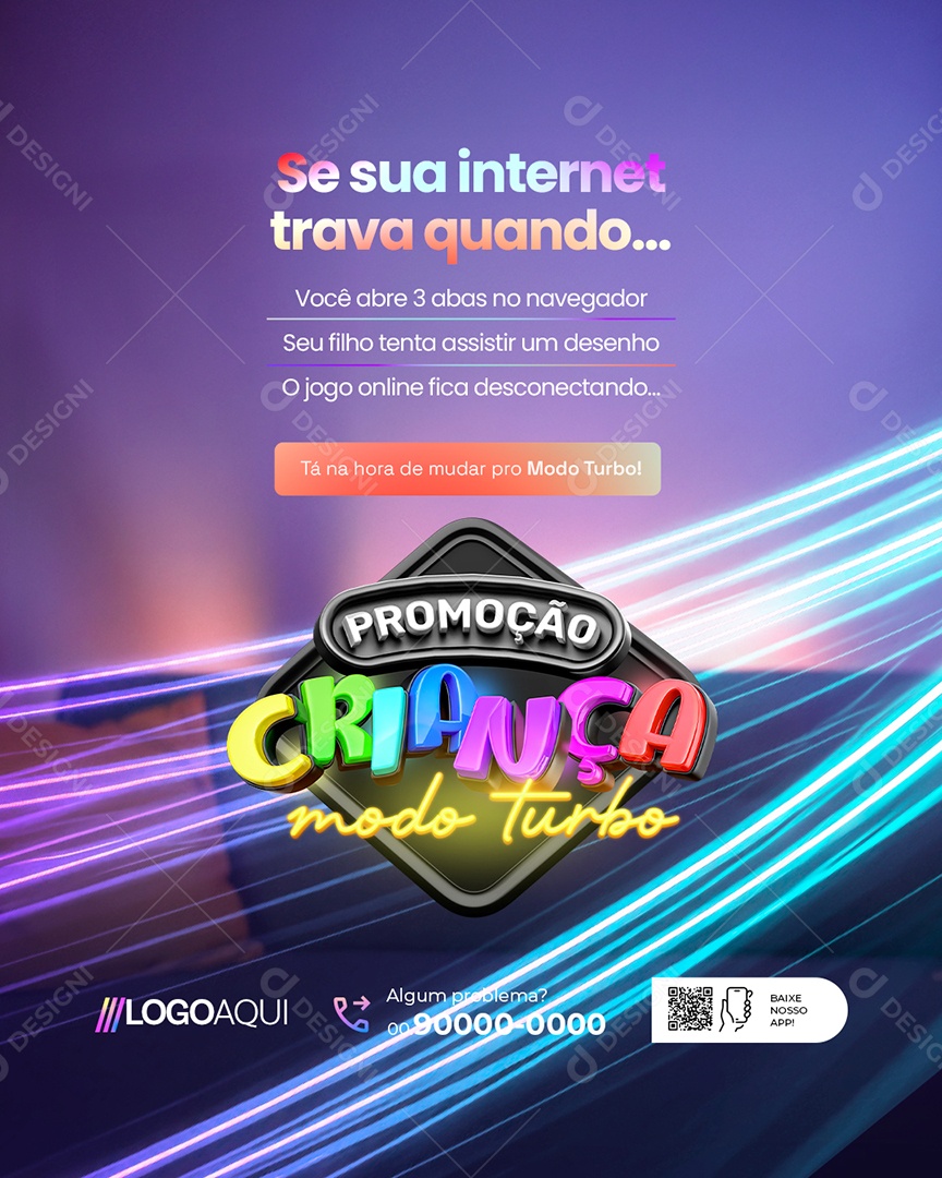 Internet Promoção Criança Modo Turbo Se Sua Internet Trava Quando Social Media PSD Editável