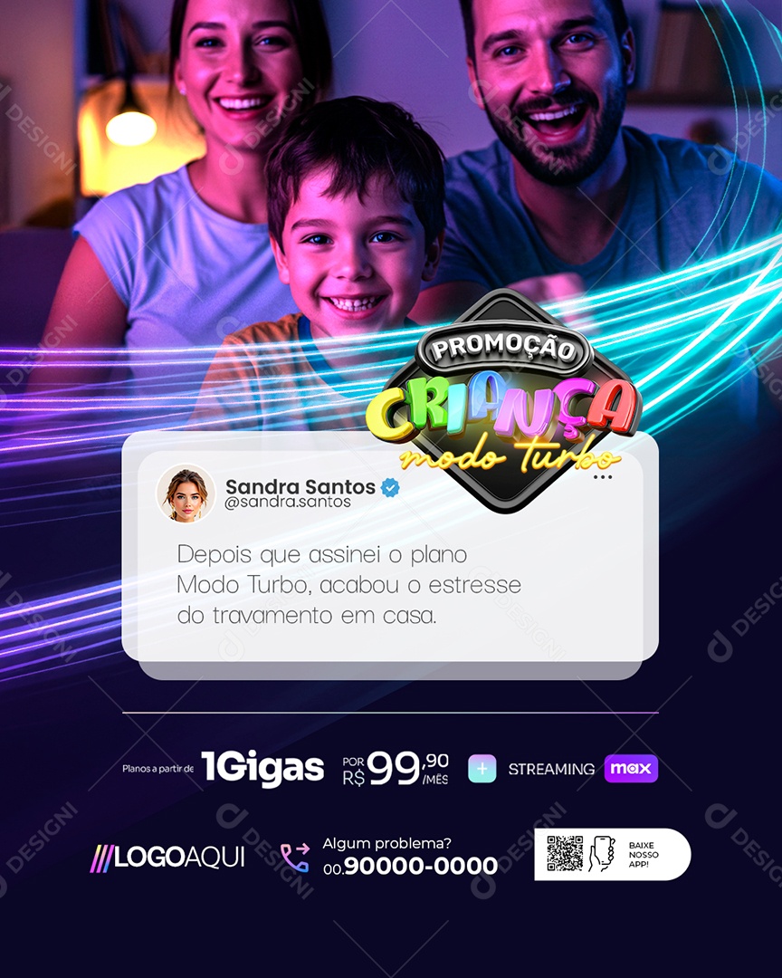 Internet Promoção Criança Modo Turbo Depois Que Assinei Social Media PSD Editável