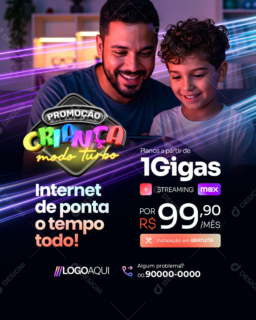 Internet Promoção Criança Modo Turbo Internet de Ponta Social Media PSD Editável