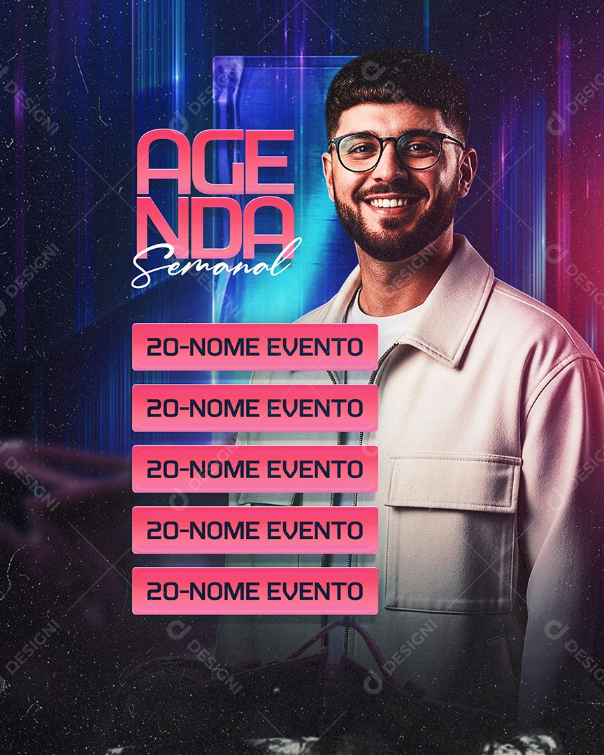 Feed Flyer Agenda Semanal 20 Feed Social Media PSD Editável