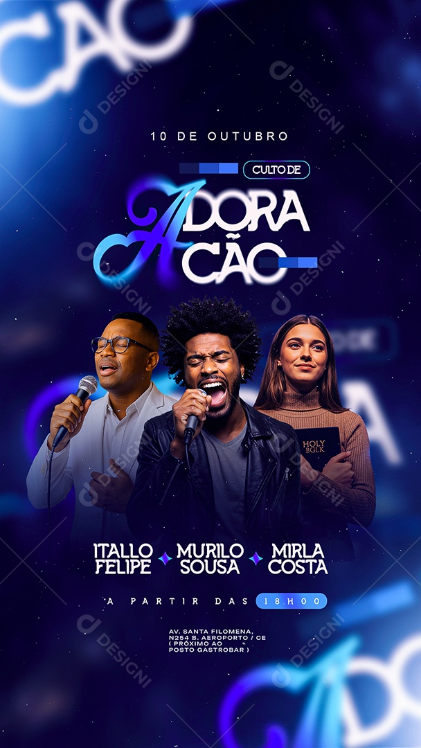 Story Flyer Gospel Culto de Adoração Social Media PSD Editável