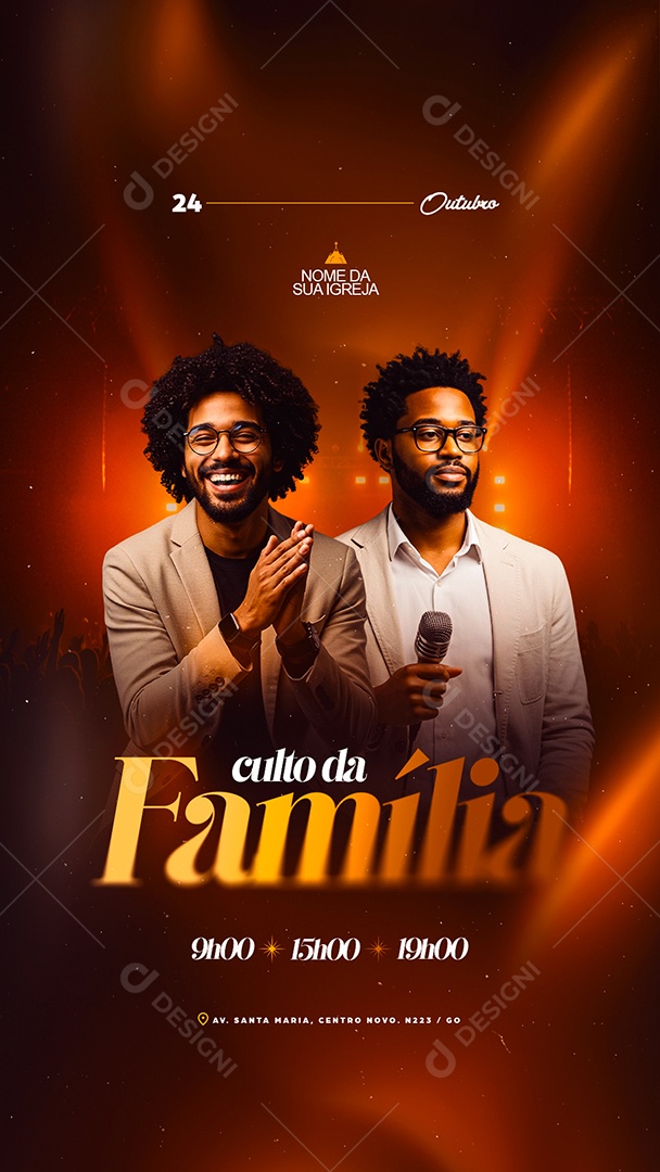 Story Flyer Gospel Culto da Família Social Media PSD Editável