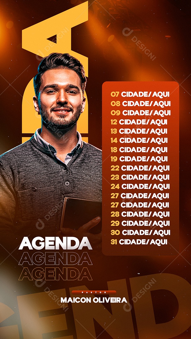 Story Flyer Gospel Agenda Pastor Maicon Oliveira Social Media PSD Editável