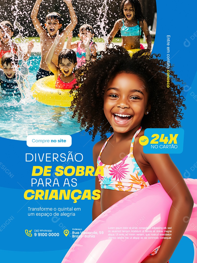 Loja Piscina Diversão de Sobra para as Crianças Social Media PSD Editável