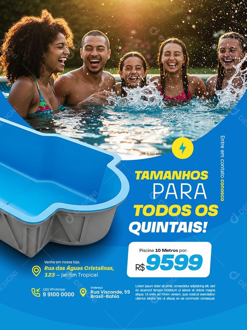 Loja Piscina Tamanhos para Todos os Quintais Social Media PSD Editável