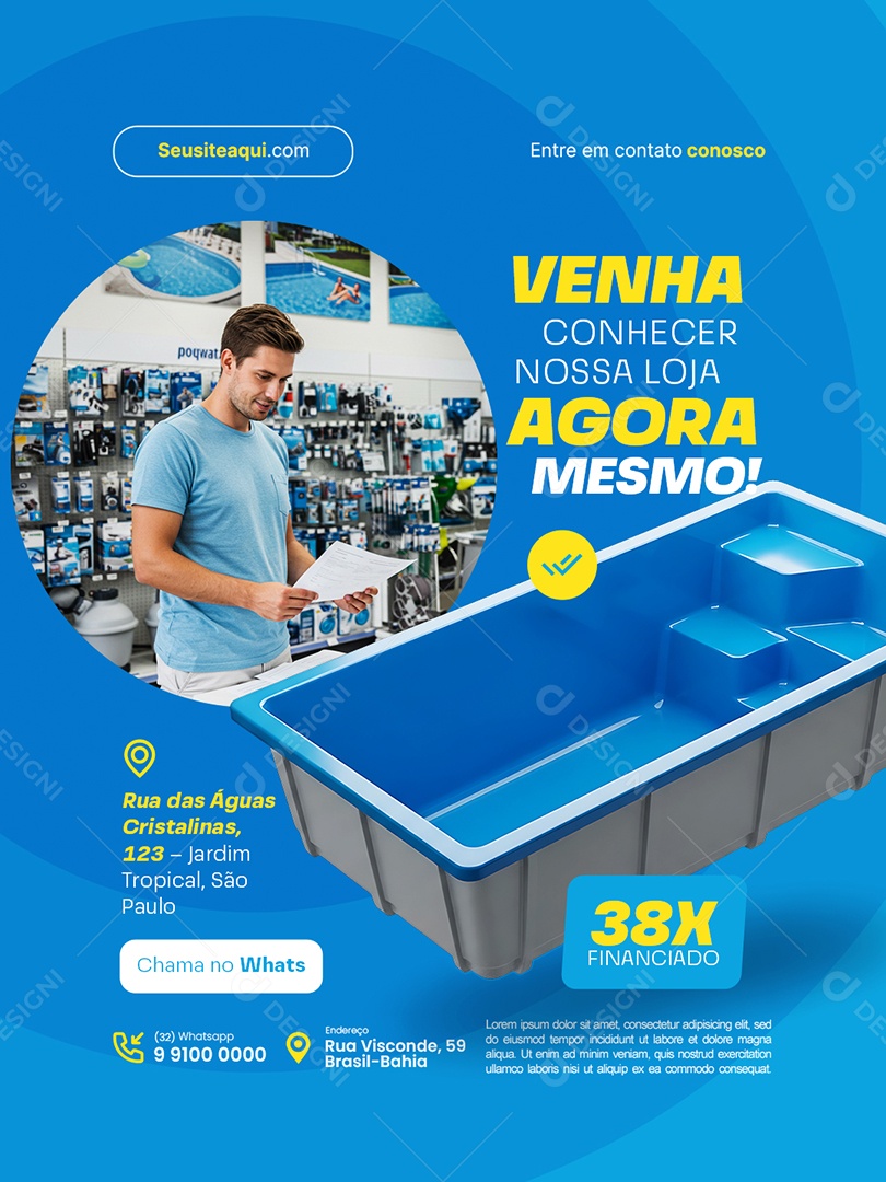 Loja Piscina Venha Conhecer Nossa Loja Agora Mesmo Social Media PSD Editável