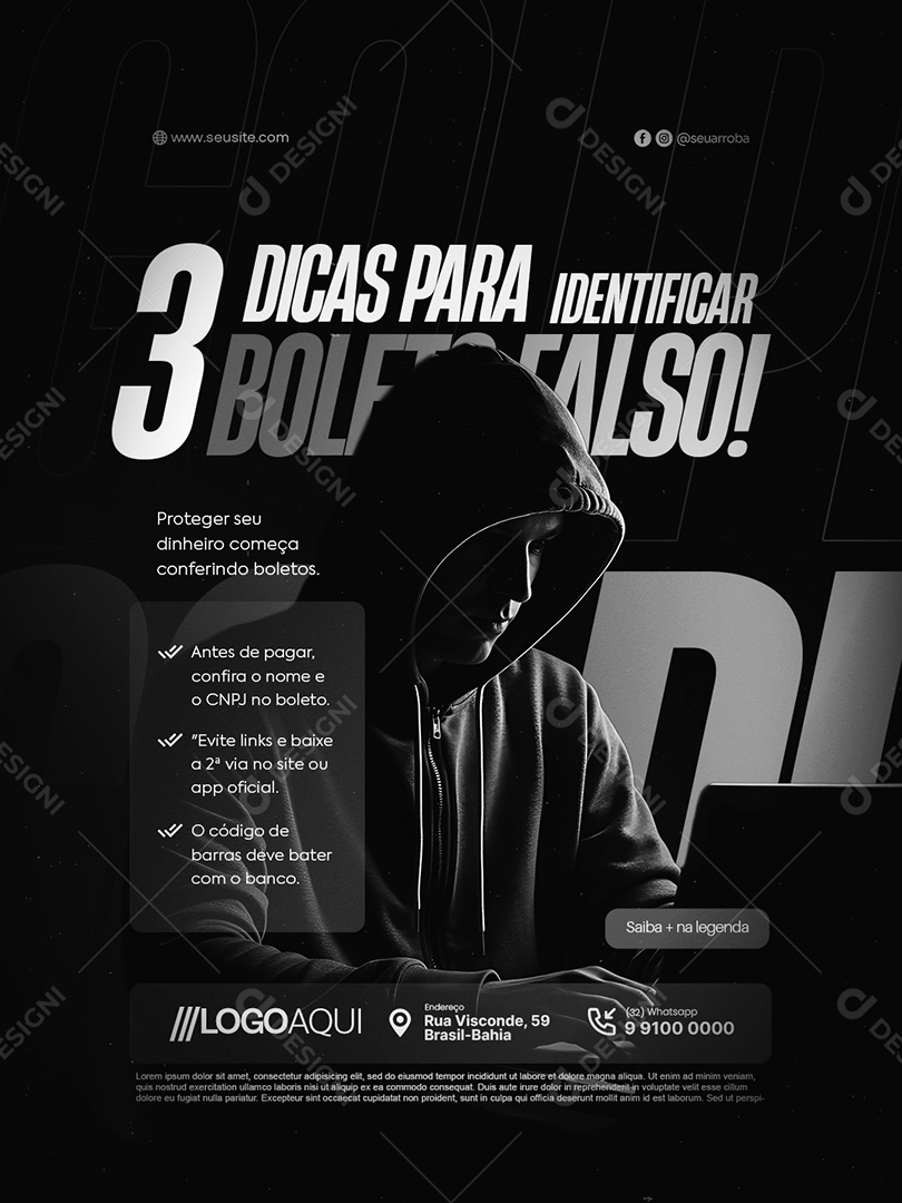 Três Dicas para Indentificar Boleto Falso Social Media PSD Editável