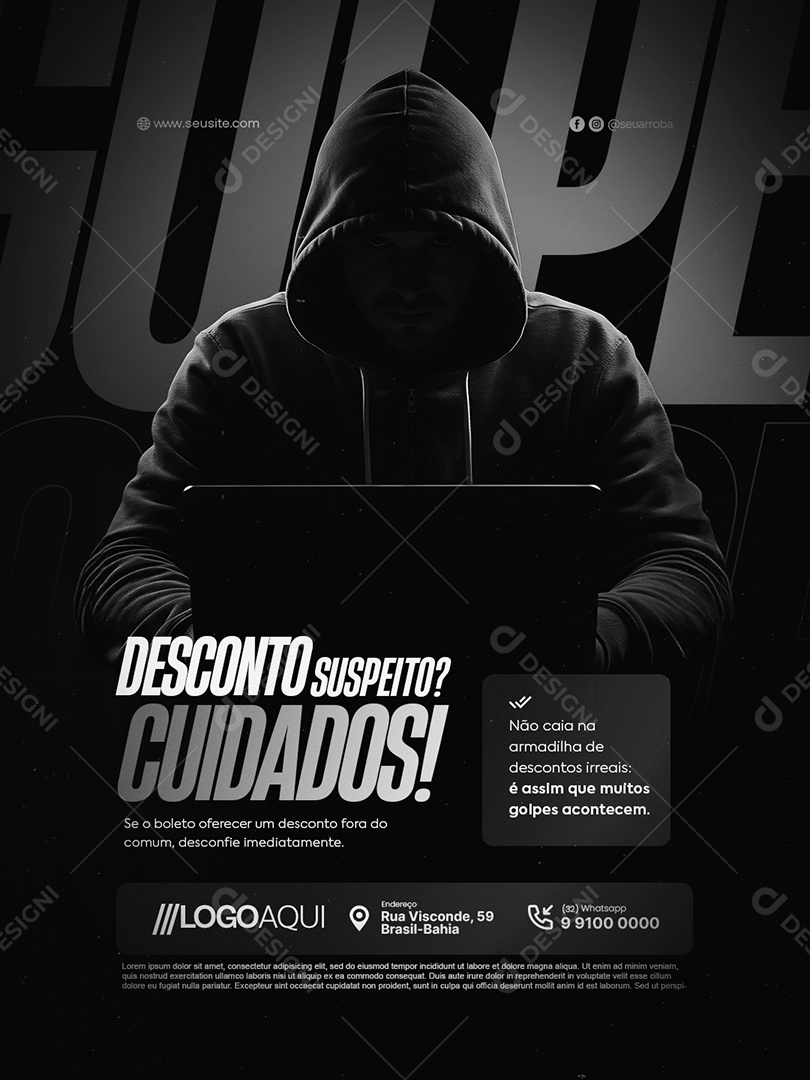 Boleto Descontos Suspeito Cuidados Social Media PSD Editável