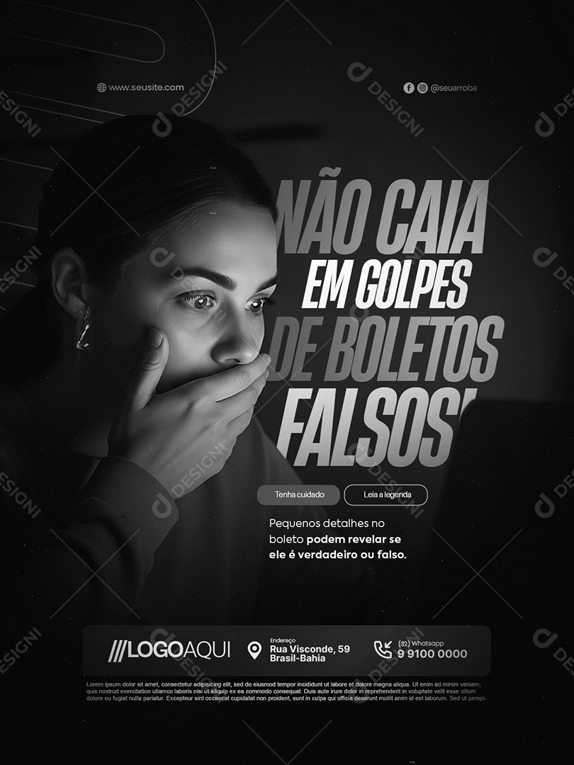 Não Caia em Golpes de Boletos Falsos Social Media PSD Editável