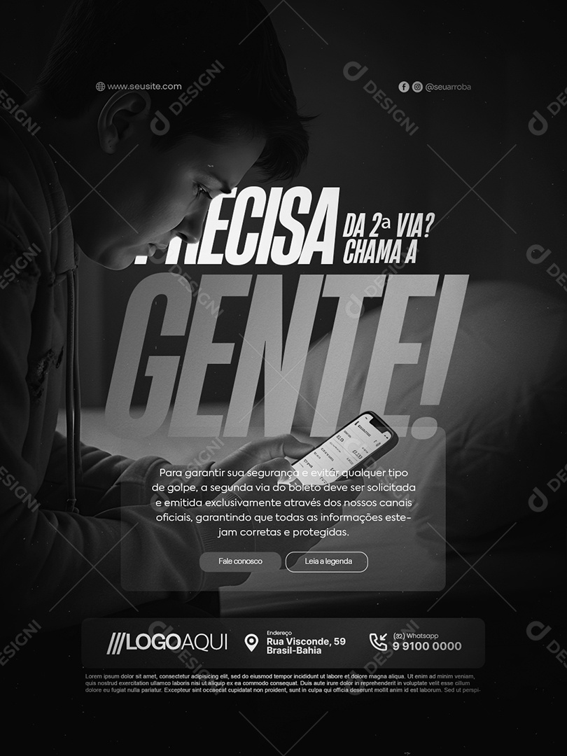 Boleto Precisa da Segunda Vida Chama a Gente Social Media PSD Editável