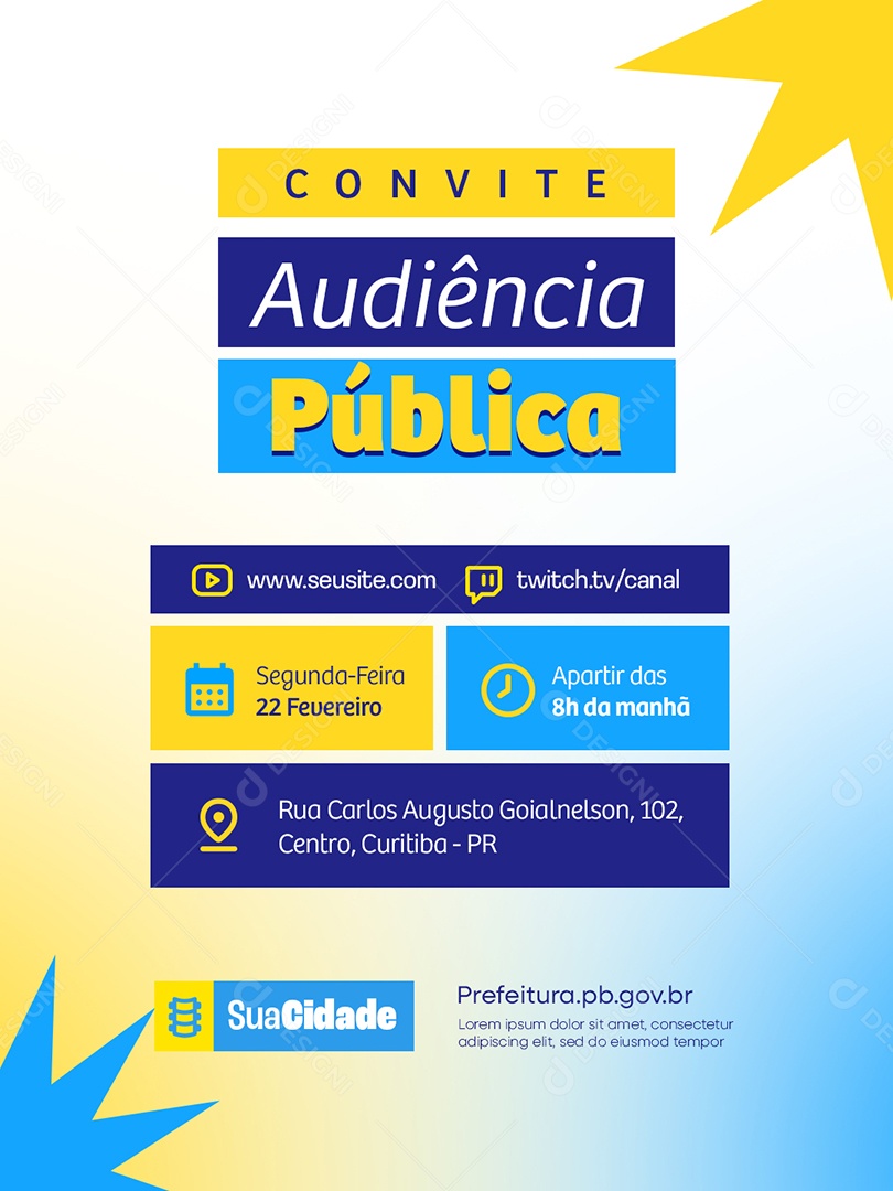 Prefeitura Sessão Convite Audiência Pública Social Media PSD Editável