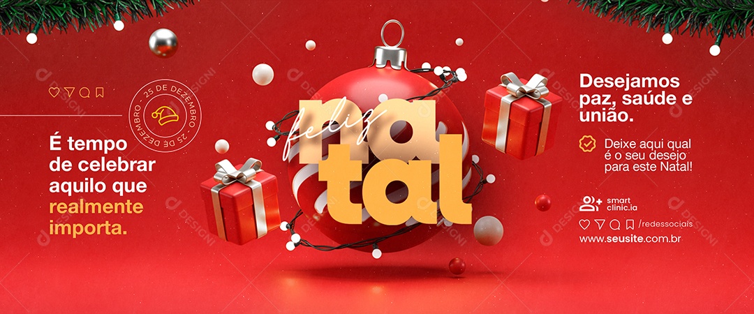 Carrossel Feliz Natal 25 de Dezembro é Tempo de Celebrar Social Media PSD Editável