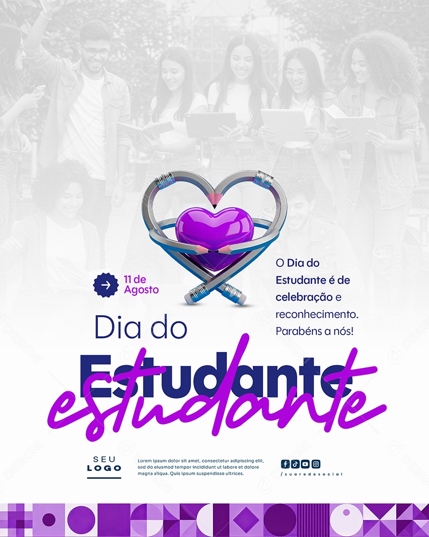 Feliz Dia do Estudante 11 de Agosto Social Media PSD Editável