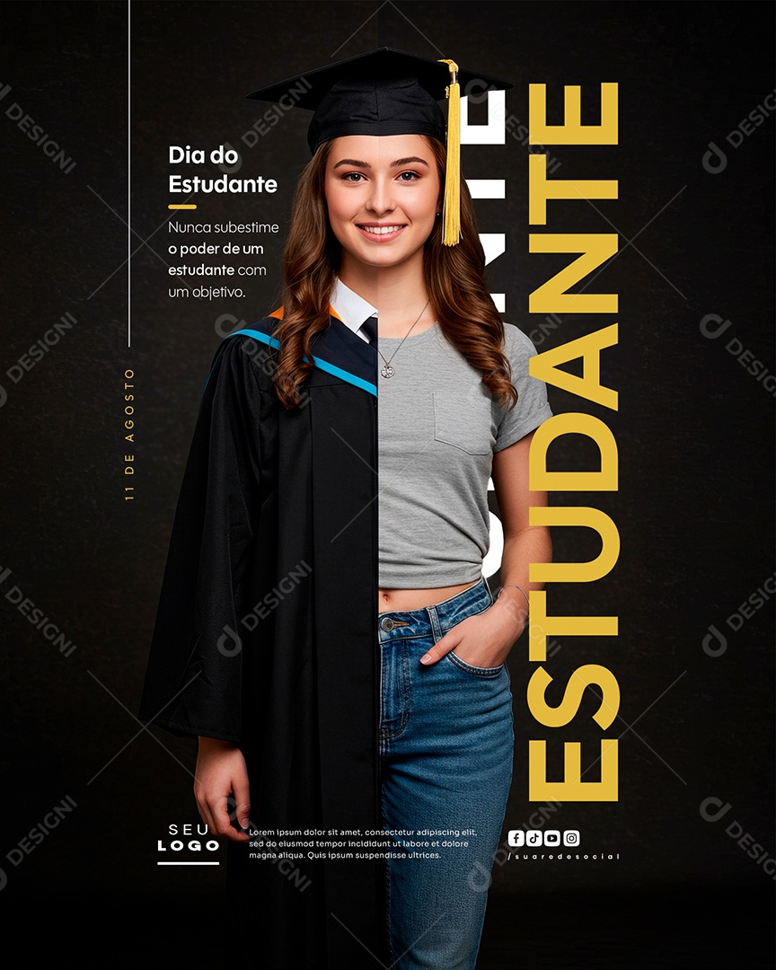 Feliz Dia do Estudante 11 de Agosto Social Media PSD Editável