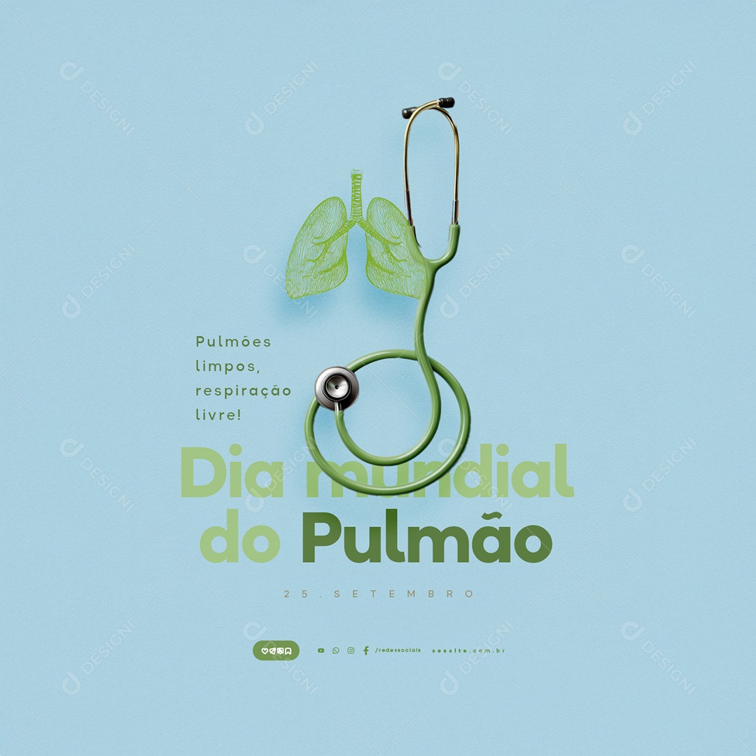 Dia Mundial do Pulmão 25 de Setembro Pulmões Limpos Respiração Livre Social Media PSD Editável
