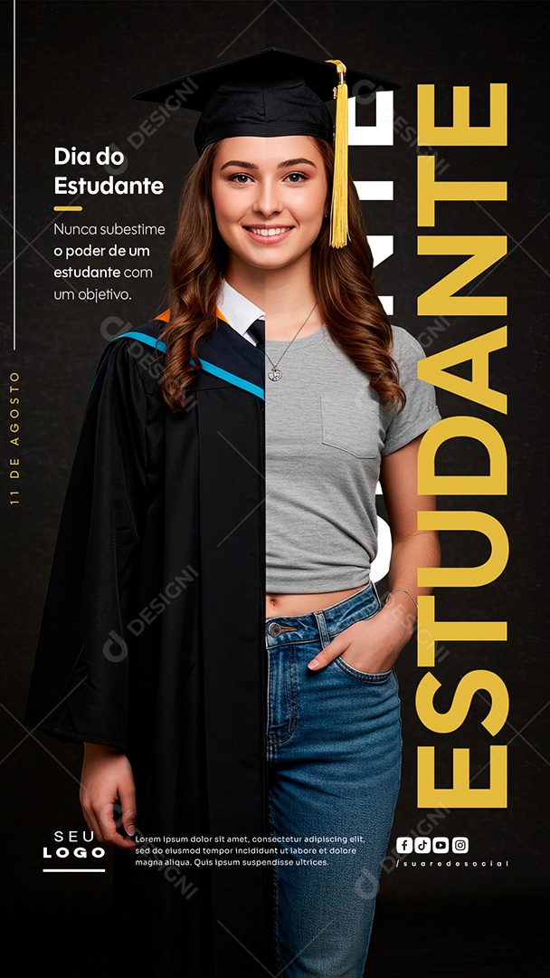 Story Feliz Dia do Estudante 11 de Agosto Social Media PSD Editável